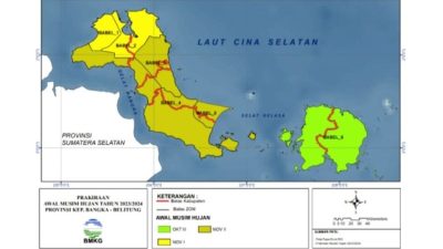Seluruh Wilayah Babel Diprakirakan Hujan Ringan, Sabtu (14/2/2026)